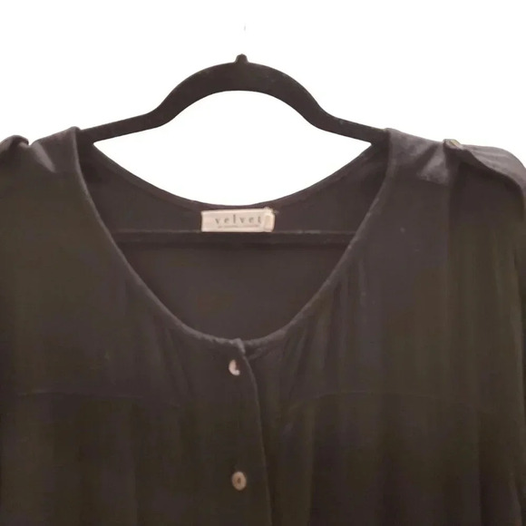 Velvet Black Button Front Hi Low Flowy Tunic Top Mini Dress L - Picture 10 of 16